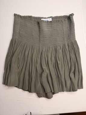 KOCH High Waist Smocked Olive Green Pleated Flowy Erica Shorts SMALL $295